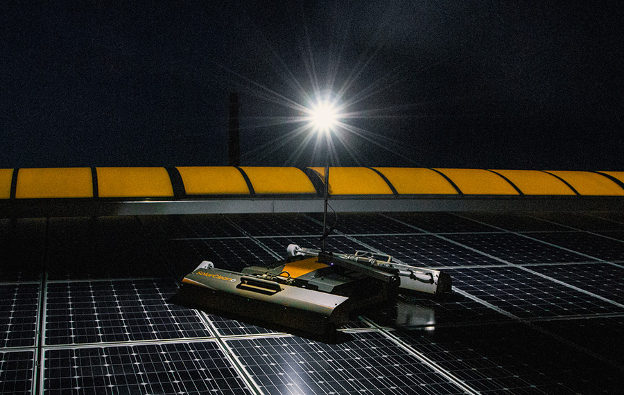 solar panel safe cleaning at night with cleaning accessory LED light
