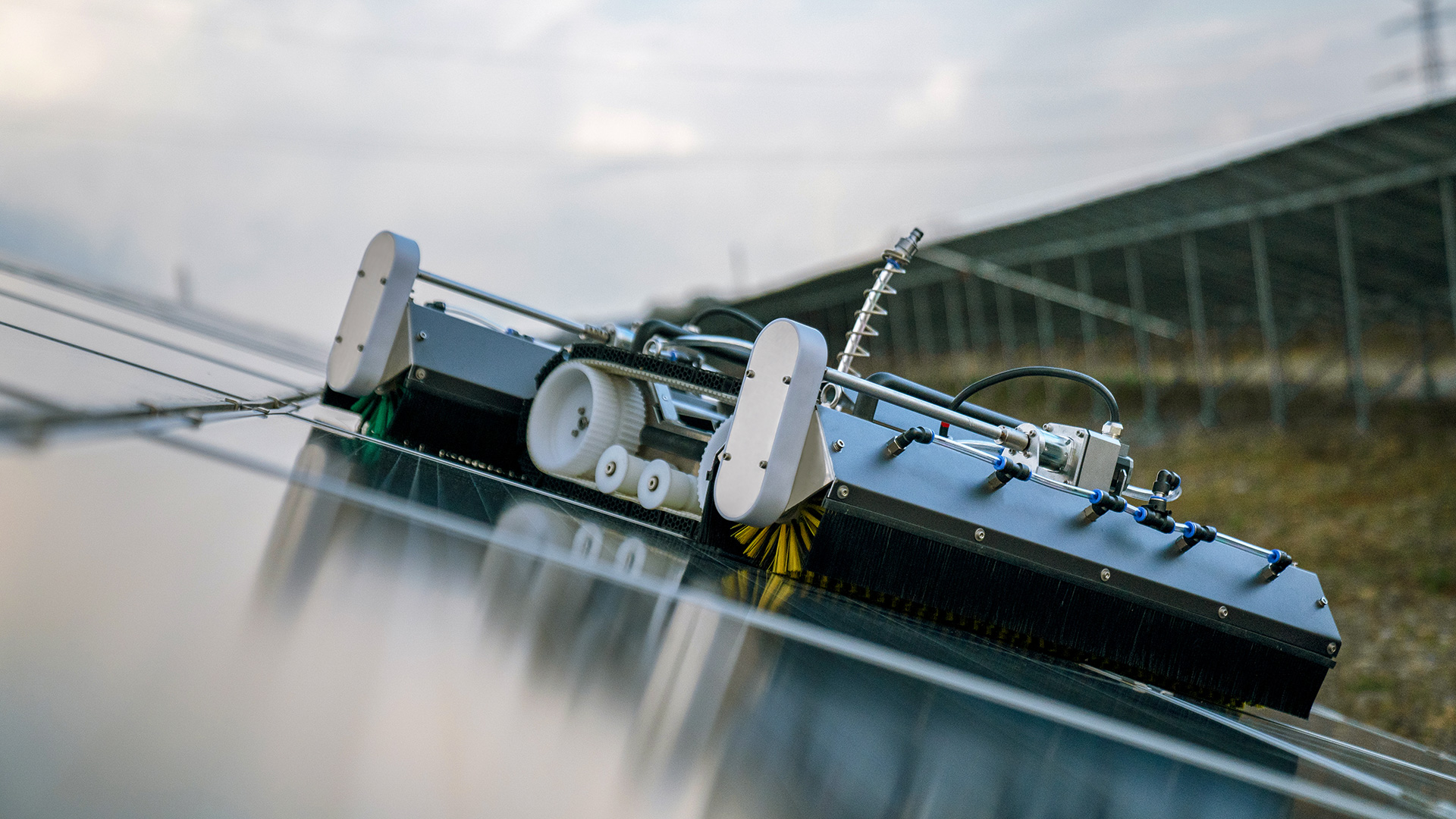 cleaning solar fields with SolarCleano solar robot